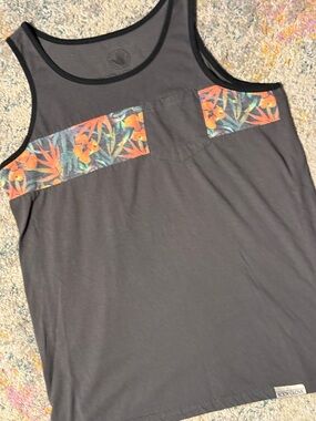 Vintage Body Glove Black Tank with Tropical Floral Trim S